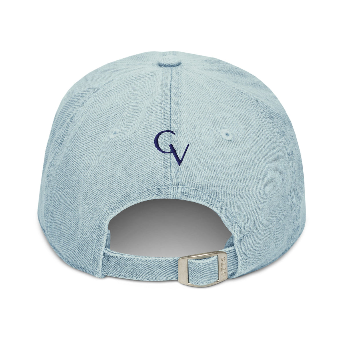 Light denim cap with navy logo, back view