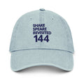 Light denim cap with navy logo, front view