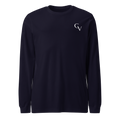 navy long sleeve with white Shakespeare Revisited logo, front view