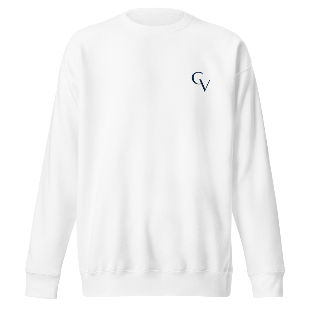 sweatshirt with navy logo in white, front view — Shakespeare Revisited