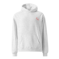 oversized hoodie with coral logo in White Heather, front view — Shakespeare Revisited